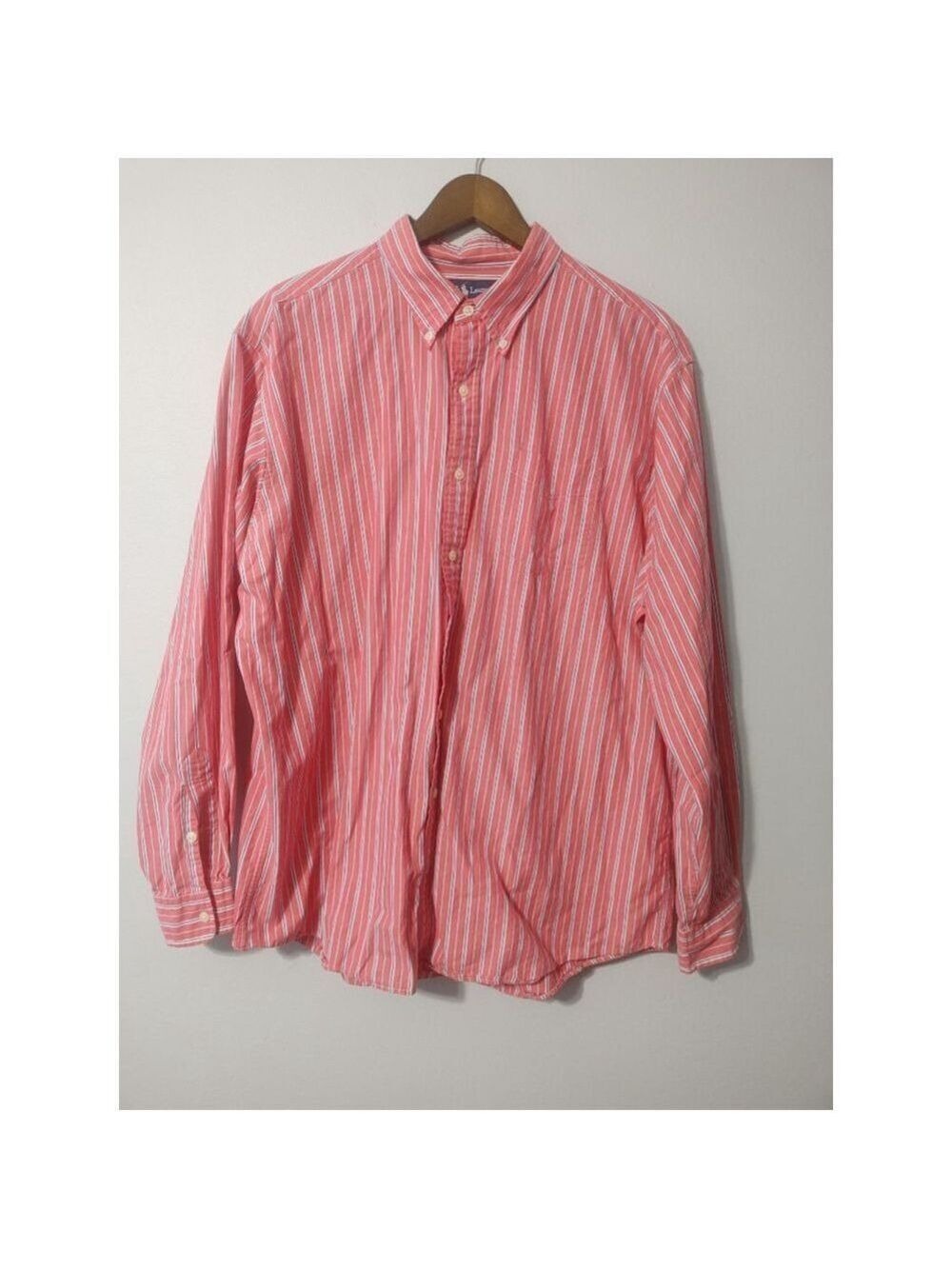 Men's Ralph Lauren Casual Button Down Shirt XL Light Salmon White Striped